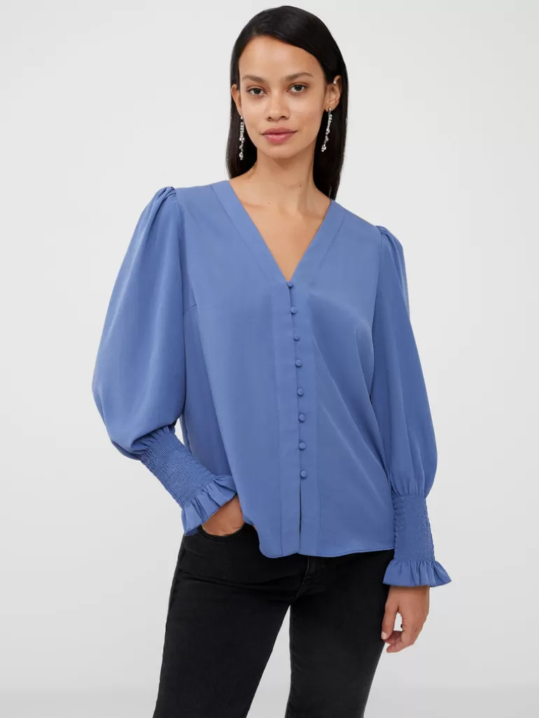 Crepe V-Neck Smocked Sleeve Blouse<FRENCH CONNECTION Cheap