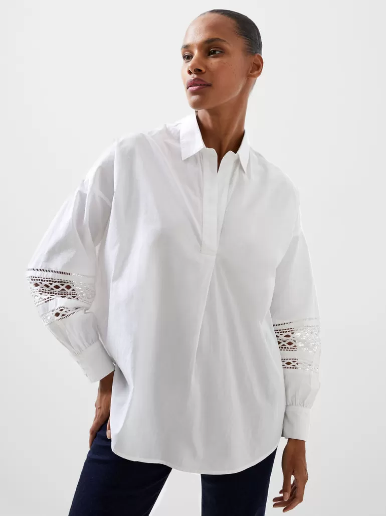 Rhodes Embroidered Long Sleeve Popover Shirt<FRENCH CONNECTION Store